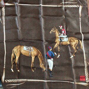 RARE  WEILL Paris Equestrian HORSE PRINT Silk Thick Scarf Vintage